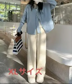 レディース裏フリース ワイドパンツXLクリーム色