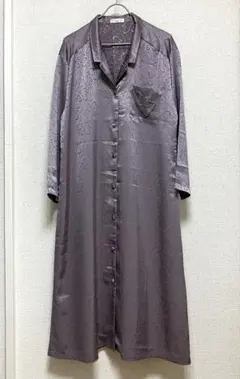 レナウン オードフェ 織柄シャツワンピース パジャマ M くすみ紫 ルームウェア