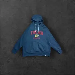 【美品】NHL CHICAGO HOCKEY 刺繍ロゴ　前V黒パーカー XLのサムネイル