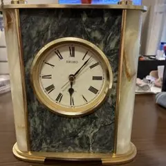 当時物 CITIZEN シチズン 置き時計 高級 天然大理石 オニキス枠 木製枠