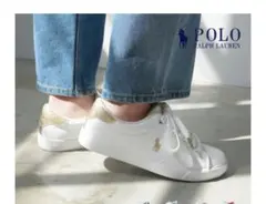 Ralph Lauren ホワイト/ゴールド スニーカー