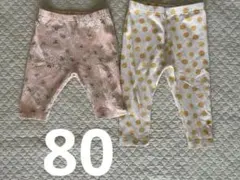 80 ベビー用レギンス2点セット（花柄・ドット） ユニクロ　まとめ売り