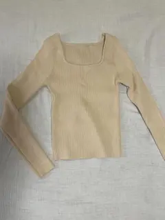 beige rib knit square neck