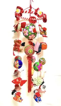 【1】縁起の良い　柳川さげもん　木目込み鞠　吊るし飾り　ハンドメイド　ひな祭り さげもん型つるし雛 （小） 25細工さげ木目込み毬つるし飾り