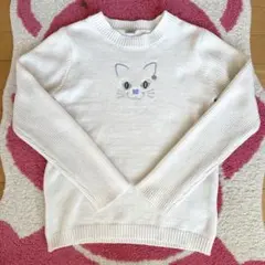 アナスイミニ 猫の顔刺繍ホワイトセーター LLサイズ