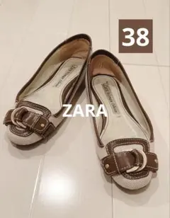 限定値下✨ザラ　フラットシューズ　ベルト　ゴールド金具　バレエシューズ