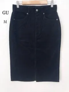 ジーユー♡コーデュロイスカート　M ブラック　ミディ丈　前スリット　細コール