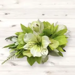 フラダンス髪飾り　ヘアクリップ　シンビジューム＆アルストロメリア　グリーン　白