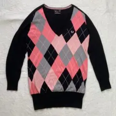 フレッドペリー　カシミア　コラボ　エイミー　ニット　アーガイル　刺繍ロゴ　L　黒