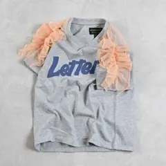 美品☆MARKEY'Sマーキーズ チュールショルダーフリルＴシャツ グレー120