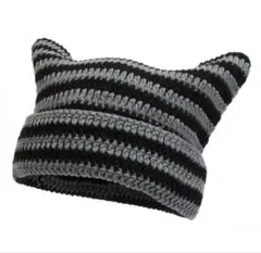 HYDE ネコ耳 ニット帽 ボーダー 灰×黒 6or9 L'Arc 防寒 冬 猫