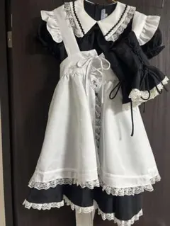 Catherine cottage130白黒フリルメイド服 袖付き　訳あり