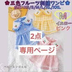 M2三色フルーツ刺繍付チェック柄ワンピース 春夏服 犬服 猫服犬の服ドッグウェア