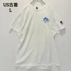 【ギルダン】半袖Tシャツ US古着 アメリカ古着 魚 国旗 ホワイト Lサイズ