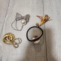 ヘアゴム3点セット リボン・タッセル・金属リング