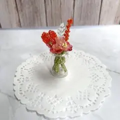 ビーズフラワー　レッド系　ミニブーケ　枯れないお花のインテリア・プチギフトに