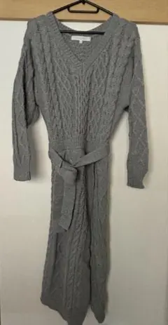 MERCURYDUO ケーブルニットワンピース グレー ベルト付き ロング丈