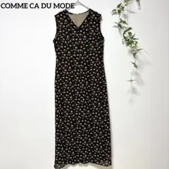 COMME CA DUMODE 花柄ノースリーブロングワンピース黒 裏地取り外しのサムネイル