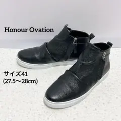 美品◆Honour Ovation レザーハイカットスニーカー　シボ革　本革　黒のサムネイル