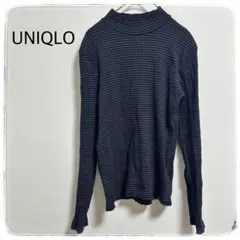 UNIQLO リブハイネックT/長袖/ボーダー　ネイビー　レディース