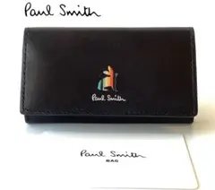 L様★新品★ポールスミス★マーケトリーストライプラビット4連キーケース★ブラック