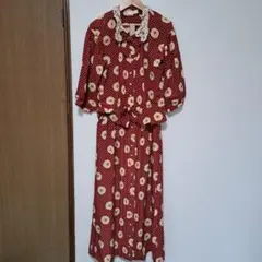 PINK HOUSE 赤いドット柄花柄ツーピース(ポリエステル)