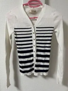 カーディガン　Mサイズ　長袖リブニット　トップス　Ｖネック　ボーダー