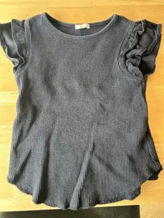 GU フリル袖Tシャツ 半袖 ネイビー ワッフル生地 110cm