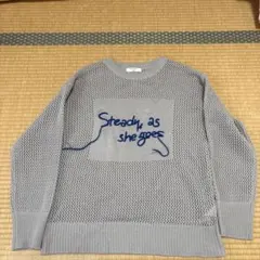 Samansa Mos2 グレー刺繍ニットセーター