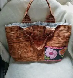 ✿ブラウン かご編み風 トートバッグ大き目　濃茶　2way