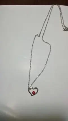ネックレス　ハート　シルバー　珊瑚調　③