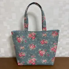 初売り！ハンドメイド　キャスキッドソン　トートバッグ　くすみブルー　花柄