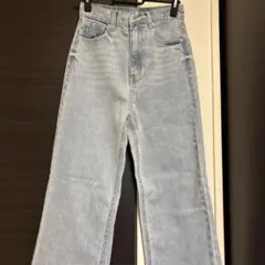 ライトブルー ストレートデニム フリンジ裾