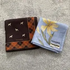 renoma レノマ ハンカチ 2枚セット 未使用 犬柄 花柄