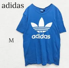 972【アディダス】ビッグロゴTシャツ トレフォイル ブルーM スポーティ 古着