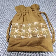 刺繍入りブラウン巾着袋