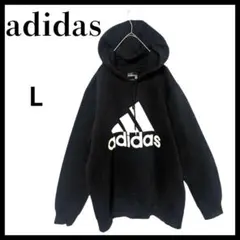 adidasアディダスビッグロゴプルオーバーパーカーブラック L古着