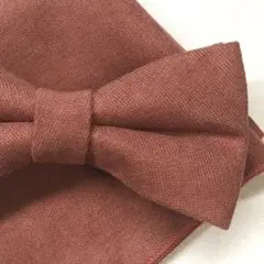 蝶ネクタイ・ポケットチーフ オレンジブラウン 挙式 新郎 無地 ボウタイago