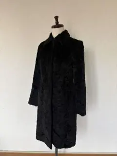 黒ファーロングコート 襟付き 長袖