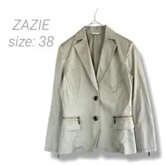 【ザジ】テーラードジャケット 38 グレージュ 綿混 肩パッド付 袖口チャック