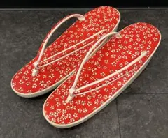 昭和レトロ　赤　花柄　下駄 　和装履物　レッド　レディース　23cm 着物