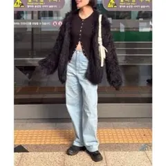 ear PAPILLONNER シャギーファーカーディガン