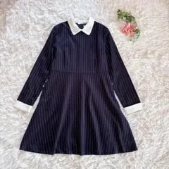 ピンクラテフォーマルワンピース♡襟付ネイビー紺ストライプ卒業式卒服160Lサイズ