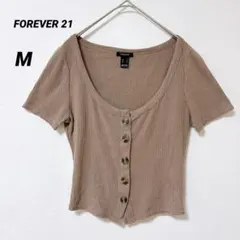 FOREVER 21 【M】ベージュ リブ編み カットソー 半袖 ブラウンのサムネイル
