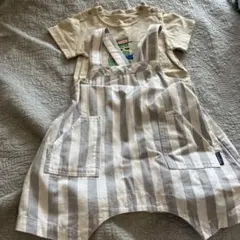 ブランシェス グレーと白のストライプロンパース 2枚セット