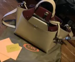 TOD'S トートバッグ ベージュ/ワイン