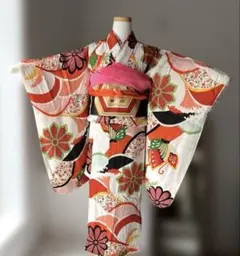 一部式 振袖用作り帯 銀にうずまき 十三参り 作り帯付け帯 胴巻～90