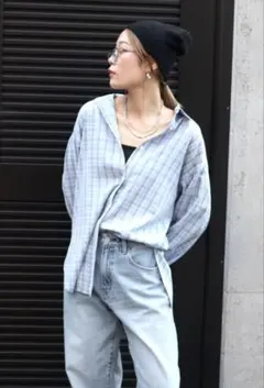 Ungrid WEB限定　ルーズシルエットチェックシャツ　ブルー