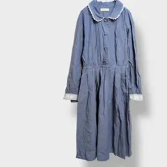 ロングシャツワンピース　長袖　レース襟　丸襟　アンティーク　クラシカル　日本製