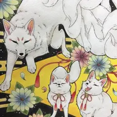 手描きイラスト　アナログイラスト　九尾の狐イラスト　『九尾と見習い狐』
